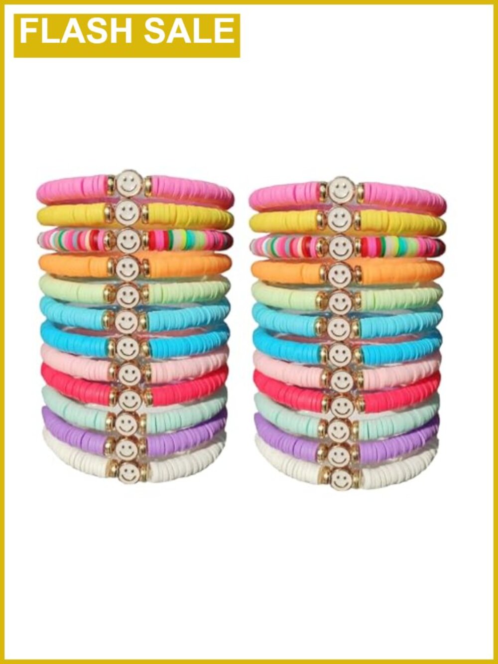 Clay Bead Smiley Face Stretch Bracelets Set Handmade Cord Adjustable